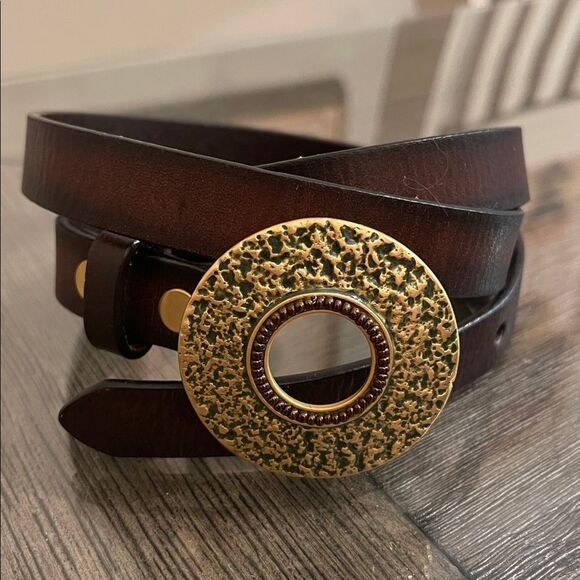 Chico\'s Dark Brown Belt with Textured Matte Gold-tone Buckle - Medium main image 4